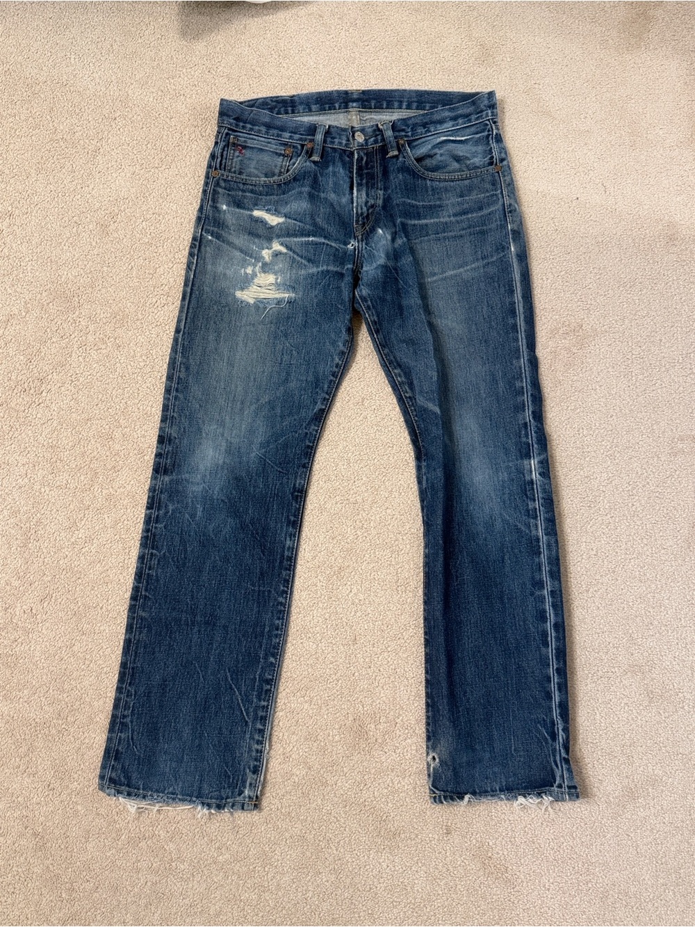 Ralph Lauren Polo Men's Blue Straight Jeans with Distress 31/30